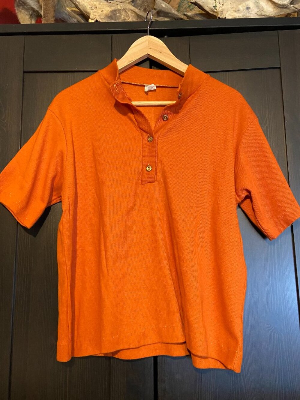 Vintage Burt Orange 60's to 70's Polo Style Mens Shirt 100% Cotton Glass Buttons